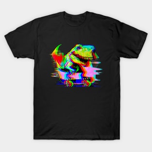 Glitched T-rex Dinosaur Skateboarding Expressionism T-Shirt